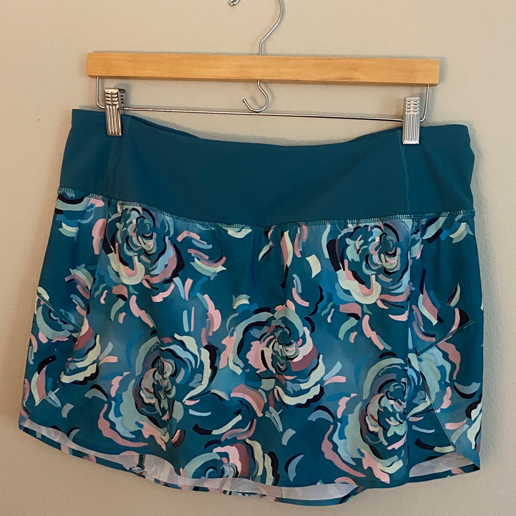 Athleta Teal And Pink Patterned Running Skirt
